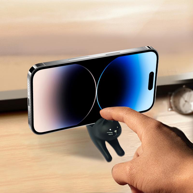 Cartoon Stretching Cat Desktop Stand Black Cat Ornaments Cute Animal Resin Figurine Lazy Phone Stand Resin Crafts Decoration