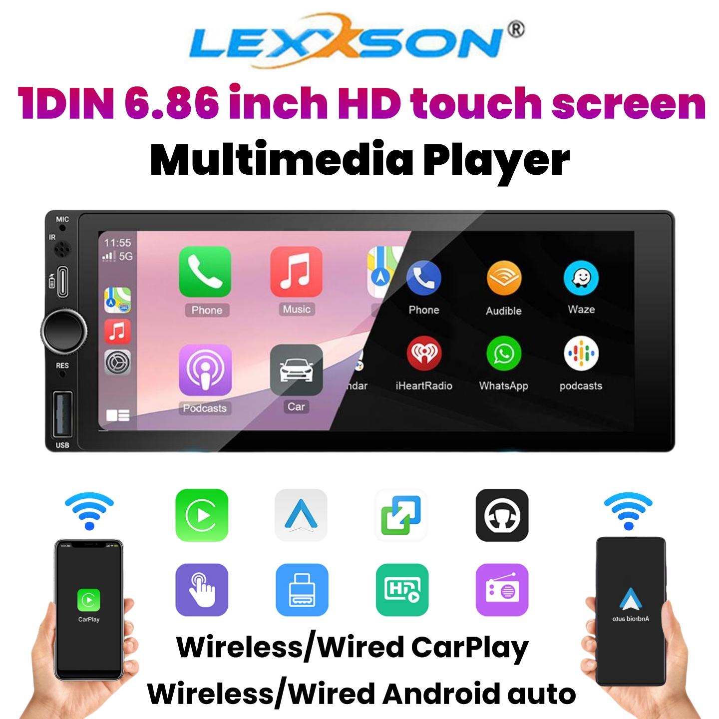 

1DIN 6,86 дюйма HD сенсорный экран мультимедийный MP5 плеер авто радио беспроводной CarPlay Android Auto для универсального автомобильного радио BT FM AUX чёрный