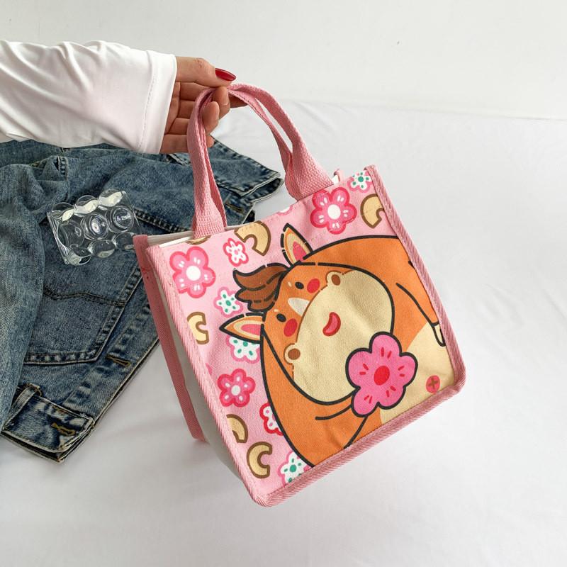 

Cute Cartoon Student Lunch Bag Stylish Simple Carry Tote For Women In Pink Purple Yellow розовый