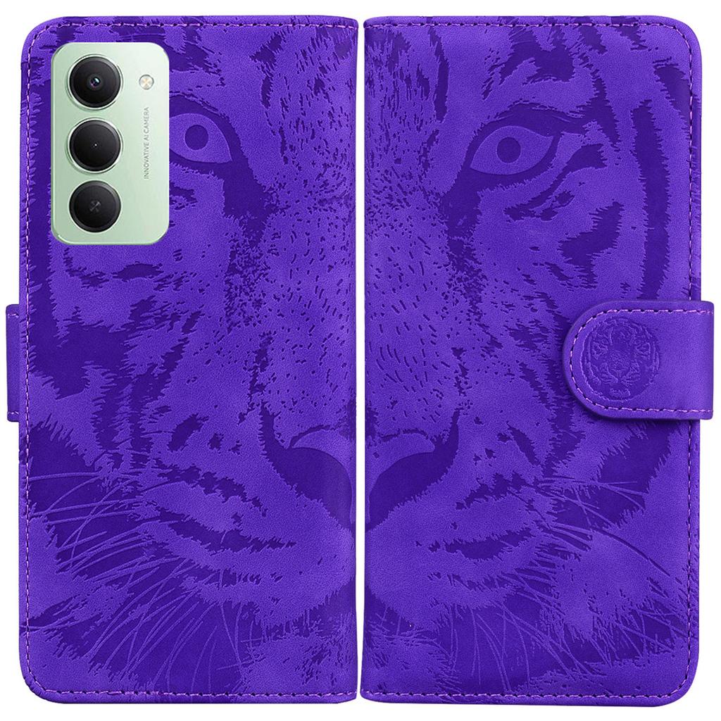 Pro Xiaomi Redmi 15 4G (EU) (171 mm) Pouzdro Tiger Imprint Kožená Peněženka Kryt na Telefon