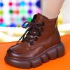 New autumn and winter fashion versatile platform short boots women's British style muffin bottom soft leather soft sole Martin boots