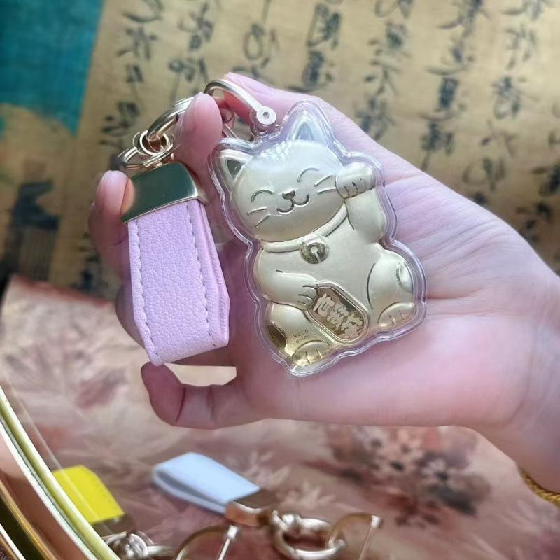 999 Pure Gold Lucky Cat Money Tree Keychain: Charming Cartoon Bag Pendant Gift for Girlfriend or Best Friend