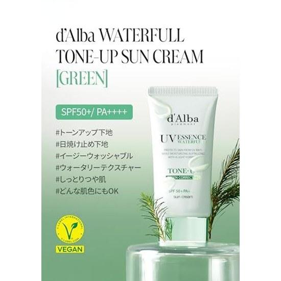 dAlba Official Green Tone-Up Sun Cream 50ml Waterfull Color Correction CICA Toning Redness Coverage SPF50+ PA++++ Makeup Base Sunscreen Sweat Water No