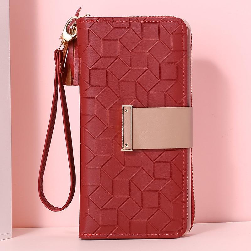 IELGY Women's Pink Wallet Long Section Large Capacity Rhombus