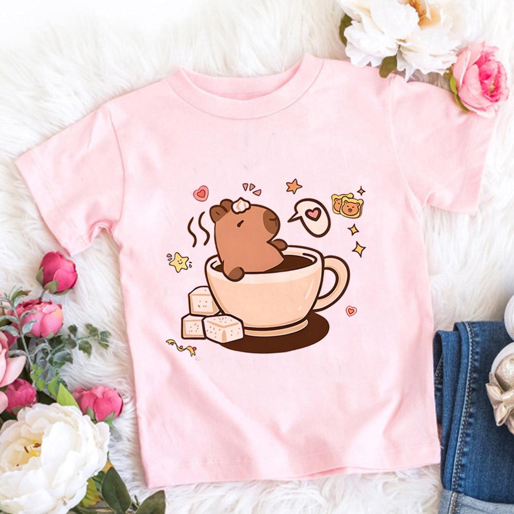 Kids Basic T-shirt Women Men Capybara Tees 3-10Years Children Short Sleeved Clothes Boys Girls Capibara Birthday Gifts