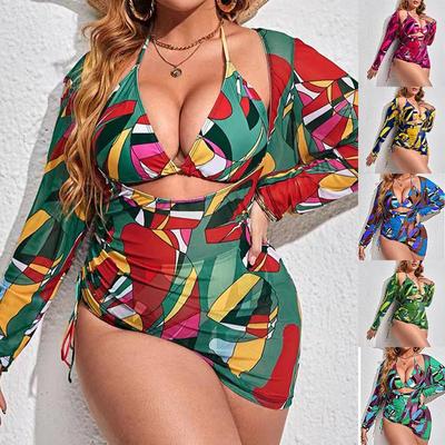 3 Pieces High Waist Bikini Set Sexy Swimsuit Bikini Swimwear Casual Print Bikini