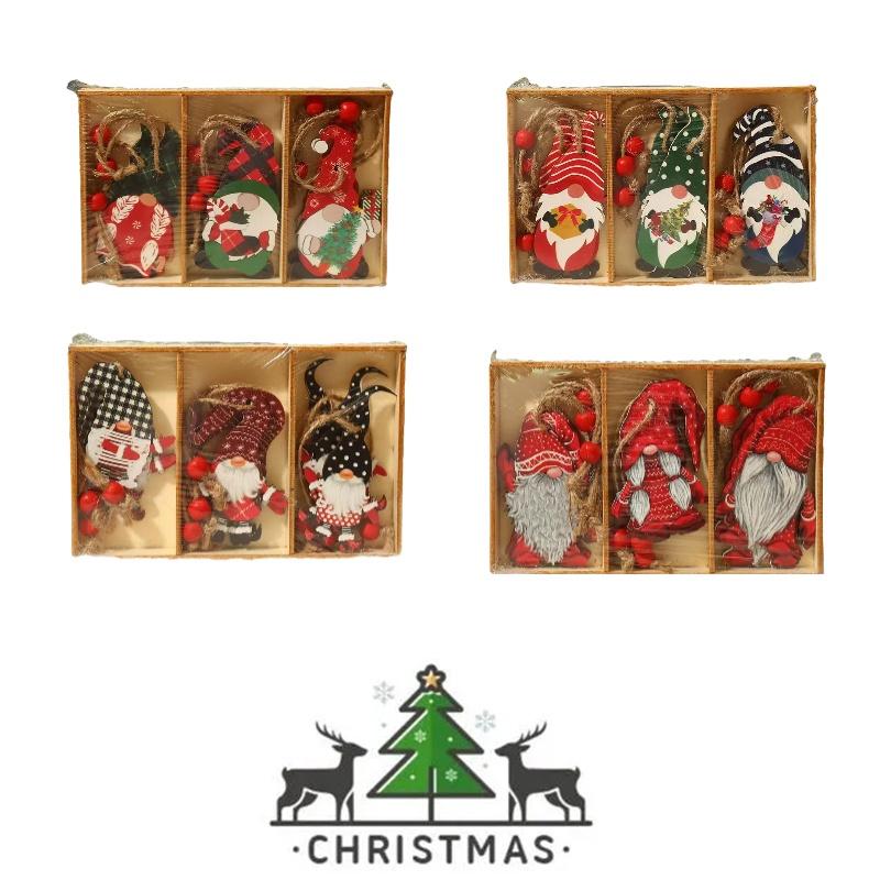 Cute Christmas Home Decor Props Hand-painted Wooden Hanging Ornament Gift Set American Style 9 Pieces In A Box