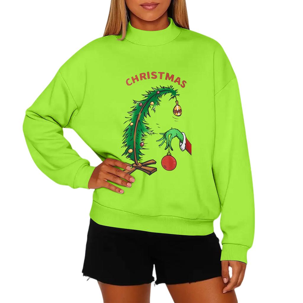 Ladies' Fashionable Casual Round Neck Long Sleeved Christmas Printed Hoodie