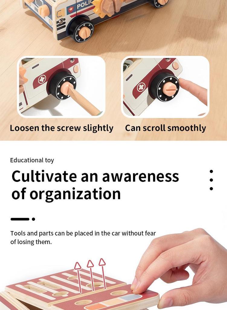 Children's Wooden Educational Tool Cart: Disassemble & Assemble Nuts and Screws for Hands-On Learning