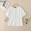 ZANZEA Women Casual Round Neck Solid Color Short Sleeve Blouse