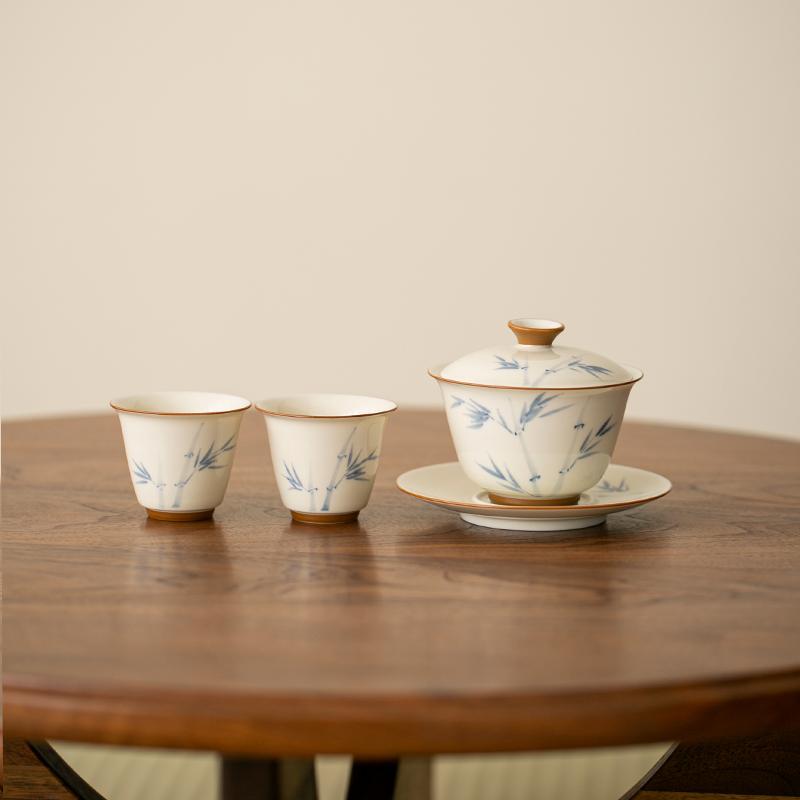 120ml Hand-painted Persimmon Bamboo Cover Bowl Household Anti Scald Gaiwan Handmade Tea Tureen Tea Making Tea Cup Tea Items