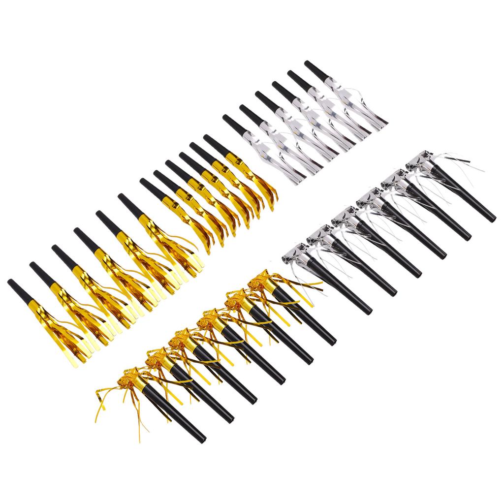 30PCS Party Blowers Metallic Fringed Party Horns Whistles Noisemakers Party Favors for Adults Birthday Graduation Gold