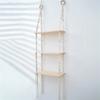Macrame Shelf Wall Hanging Wood Floating Shelf with Woven Rope Rustic Storage Organizer 3 Tier Rack Boho Decor for Living Room