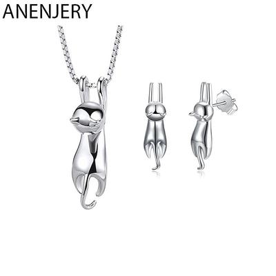 Ensemble de bijoux chat mignon élégant, collier et boucles d'oreilles, ensembles de bijoux de mariée pour femmes