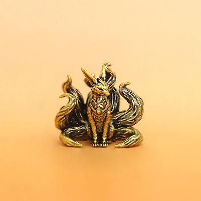 Brass Mythical Fox Statue Seven/Nine Tailed Fox Miniature Figurines Desk Ornament Mini Copper Animal Sculpture Home Decor Crafts