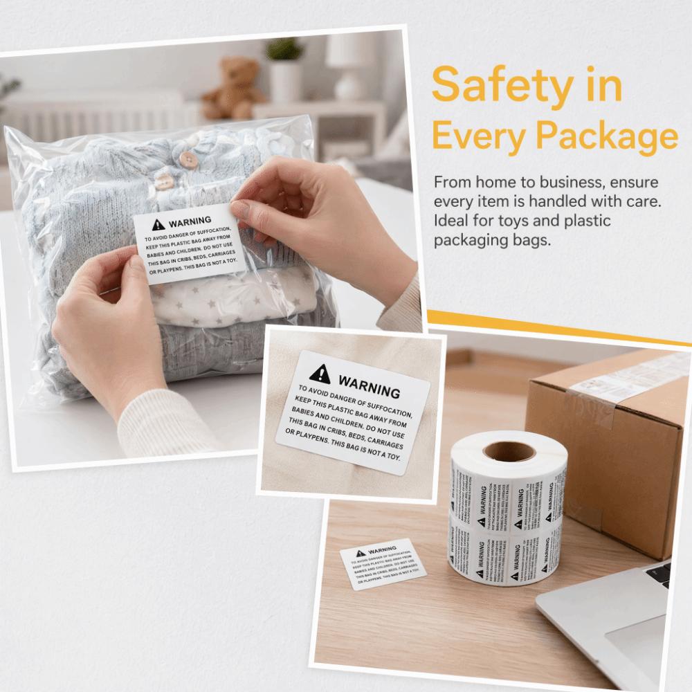 800Pcs Self-Adhesive Choking Warning Stickers Safety Warning Decals Plastic Packaging Bags