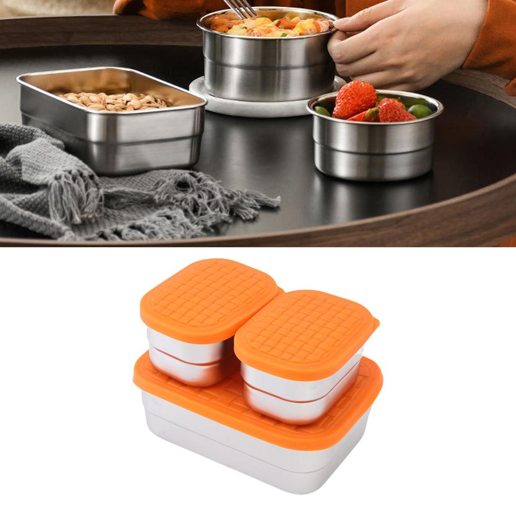 Edelstahl Lunch Snack Behälter Set 230ml 720ml Auslaufsicher 304 Edelstahl Lebensmittelbehälter mit orangen Silikondeckeln Lunchbox