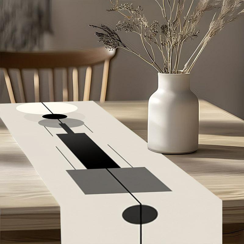 Modern Minimalist Geometric Table Runner, Black White Gray Art Design, Home Dining Table Decor Women's Clothing