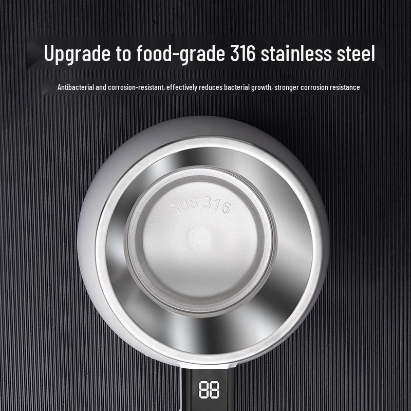 Smart Auto-Mixing Temperature Measuring Rechargeable Cup - 316 Stainless Steel, Digital Display for Coffee, Milkshakes, and Drinks