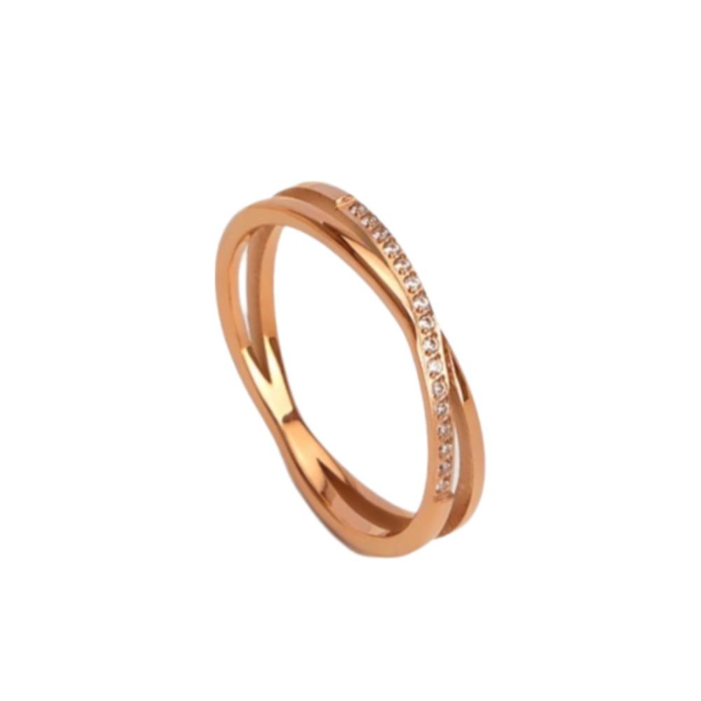 

Zircon Inlaid Korean Cross Women Ring Modern Fashion Ring High-end Overpass Ring Girl Size 7 розового золота