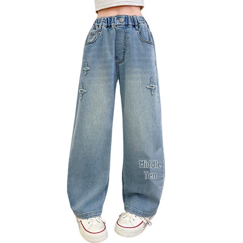 Girls' 2025 Fashionable Wide-Leg Jeans - Spring/Autumn Casual Stylish Straight-Leg Pants