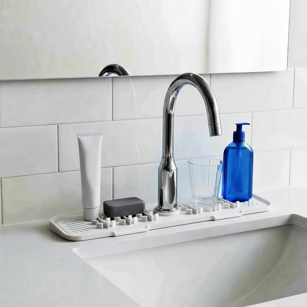 Silicone Faucet Water Catcher Mats Kitchen Sink Spill-Proof Drying Pads Anti-Slip Drain and Splash Guard Water Catcher Mat