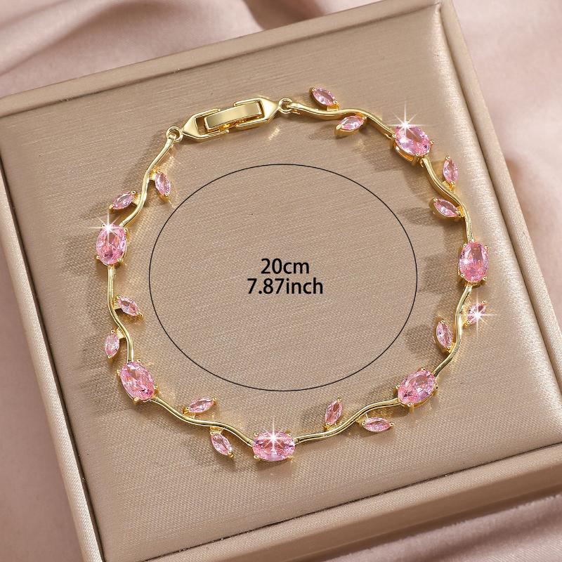 Women Jewelry Silver Color Dark Blue Crystal Leaf Chain Link Bracelets And Bangles For Party Gift Color Retention Bracelet