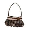 Pleated Design Polka Dot Handbag Wooden Button Decor Polka Dot Korean Handbag Vintage Style Lightweight Large Capacity Tote Bag