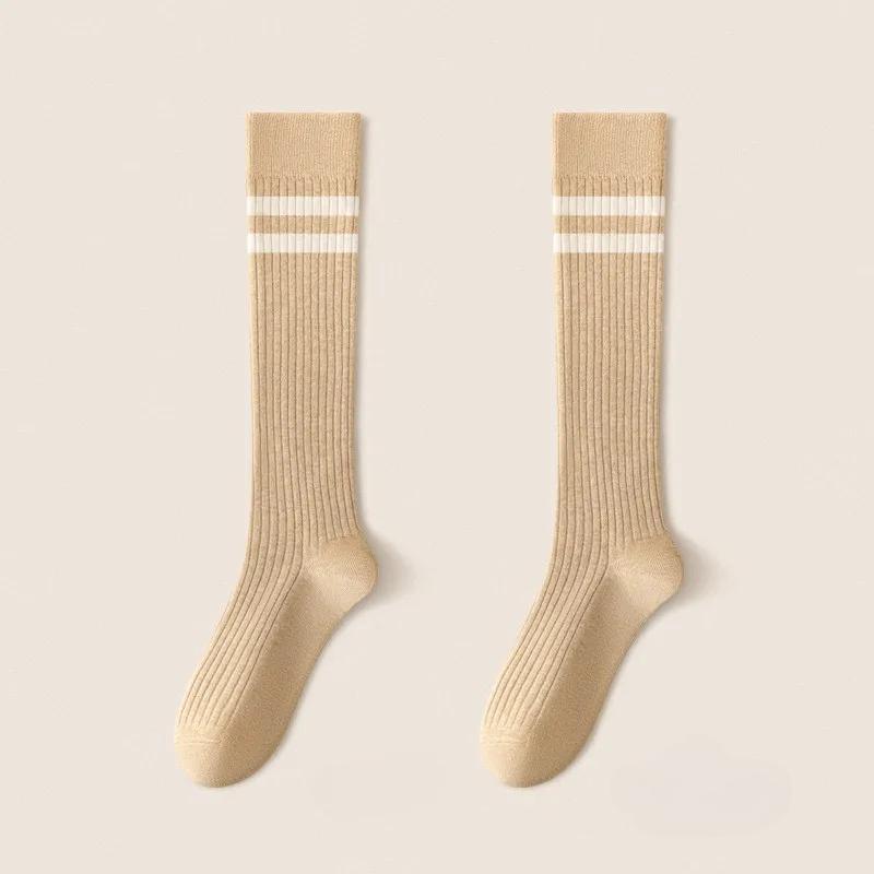 Women Striped Cotton Long Socks Japanese JK Black White Knee High Stockings Long Tube Leg Solid Color Girls Students Warm Socks
