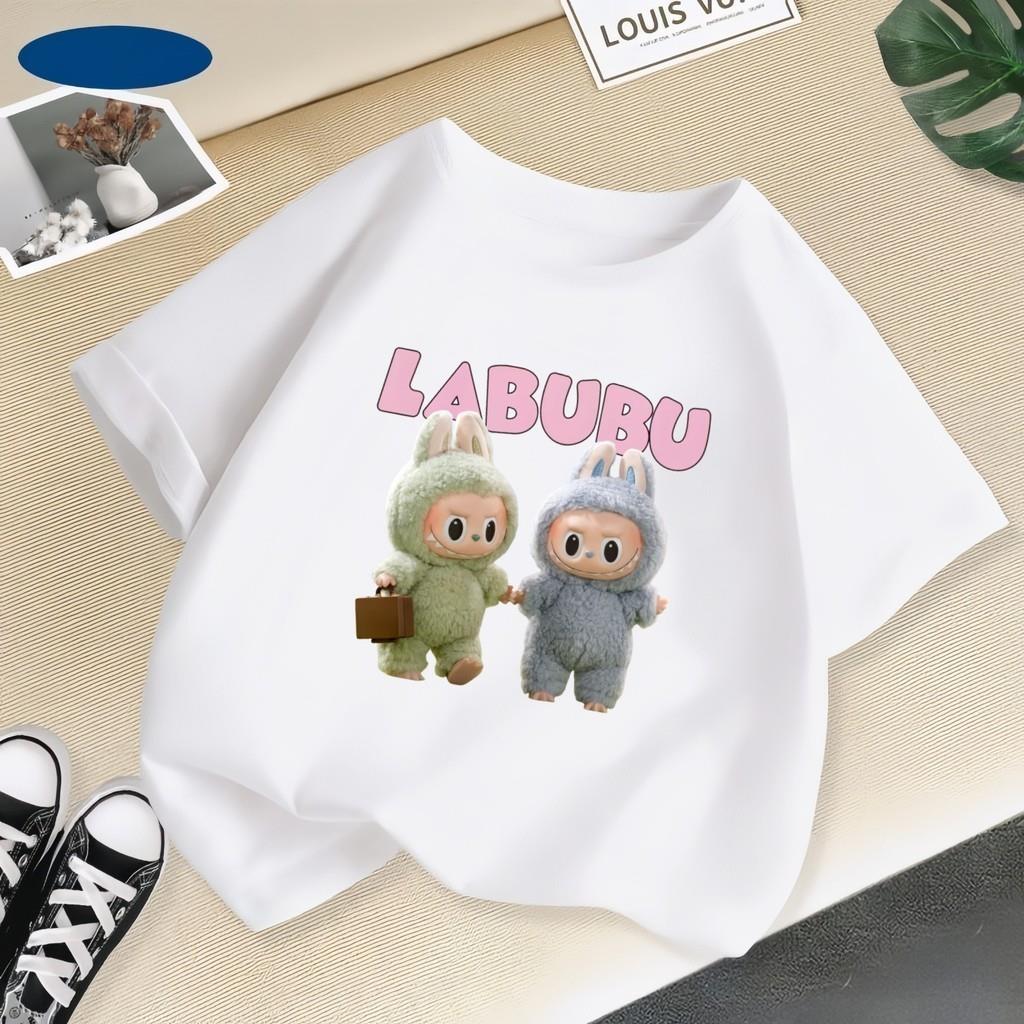Fashion Cartoon Labubu Cute Printed Women's Short Sleeved T-shirt Summer Comfortable Children's Clothing Soft Round Neck Children's Top