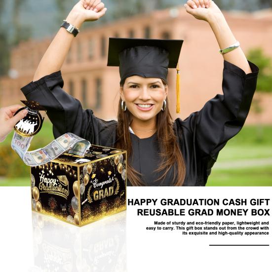 

Копилка для выпускного с прозрачной сумкой, плотная бумага, держатель для хранения наличных, контейнер, украшение для подарочной коробки для выпускного вечера красный