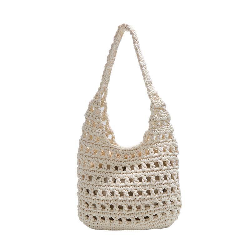 

Yarn Large Capacity Shoulder Bags Solid Color Hollow Out 2026 High Quality Bags for Women Summer Beach Vacati Women s Handbags білий