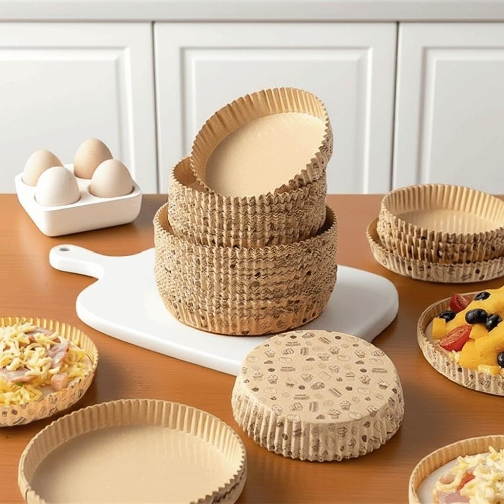 50pcs Round Pizza Paper Tray Greaseproof Baking Papers Air Fryer Paper Baking Applications