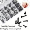 Pack Of 750 Black Crosses Round Head Auto Tapping Screws For Woodworking And Furniture Assembly With Storage Case