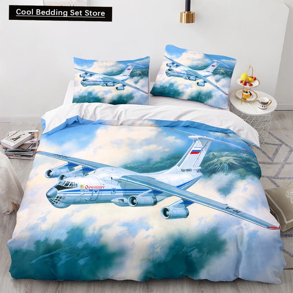 Airplane King Queen Full Duvet Cover Vintage Fighter Bedding Set for Kids Teens Adults Sky Clouds Grey 2/3pcs Soft Quilt Cover