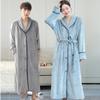 Couple Button Lapel Nightgown Women Thickened Long Robe Coral Fleece Bathrobe Men Large Nightwear Autumn Winter Flannel Homewear