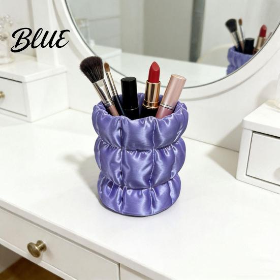 Soft Satin Pen Container Macaron Color Holder Cloud Pleat Design Pencil Office Desk