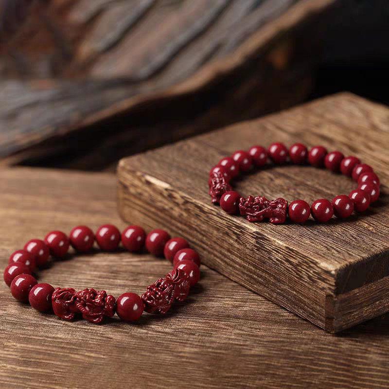 Cinnabar Double Pixiu Beaded Bracelet - Gift for Husband, Girlfriend, Holiday, or Benmingnian.