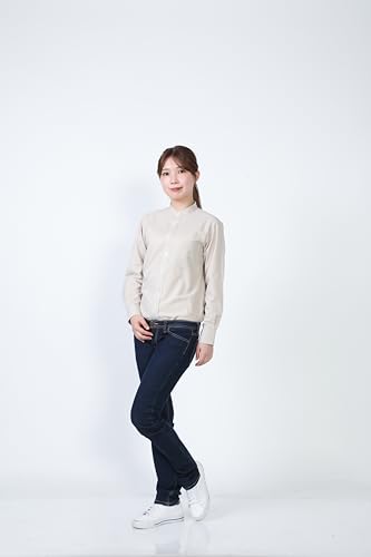 Seven Uniform GH7021-6 Long Sleeve Stand Collar Oxford Shirt, Beige, SS