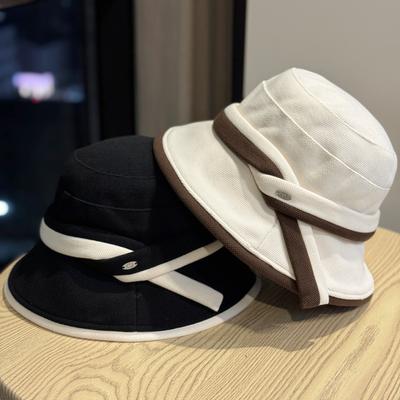 New Spring and Autumn Hats for Women with Color Matching Straps Simple Letters and Small Markings Fisherman Hats Versatile Showing A Small Face