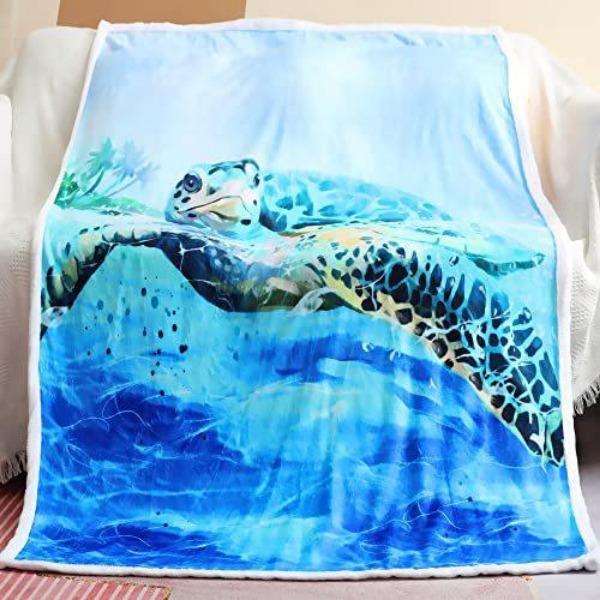 Turtle Blanket Gift Vintage Marine Animal Theme Decorative Flannel Blanket