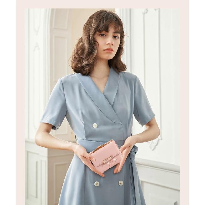 Purse Women's Summer New Korean PU Printed Buckle 3 Fold Bag Simple All-in-one Short Women's Money Clip Multi-card Folding Flap