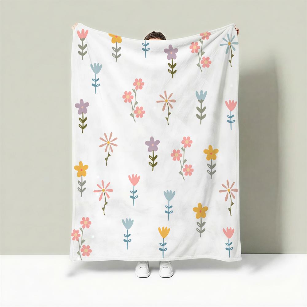 Pastelthinstemflowerditsy Throw Lightweight 240G Flannel Blanket Soft Skin-Friendly For Summer Cooling