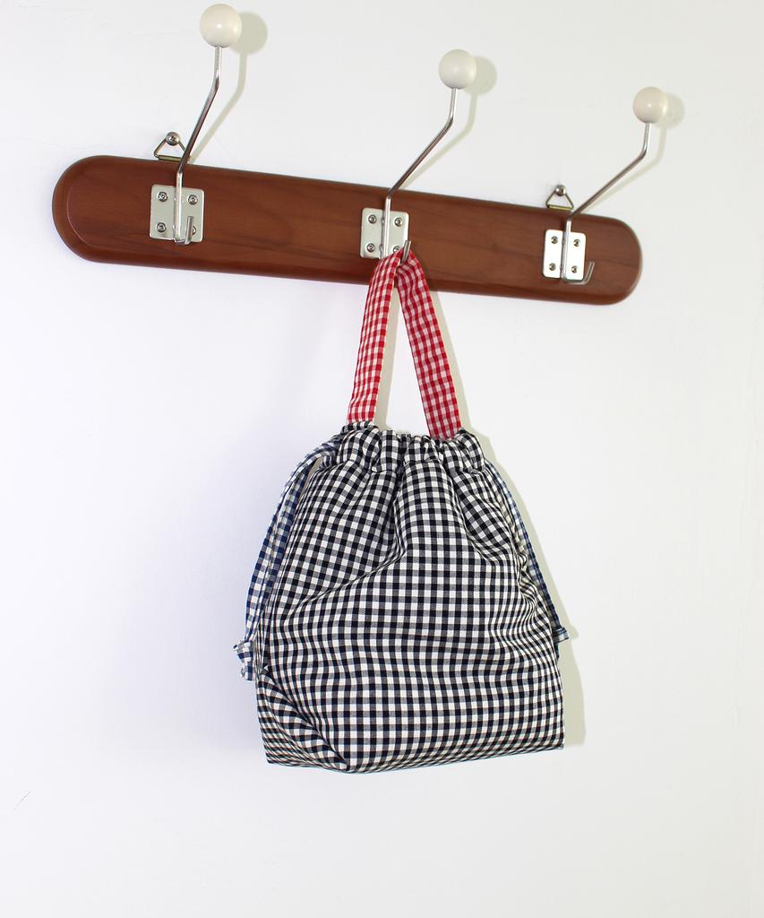 A By A Gingham Check Padded Drawstring Pouch Black