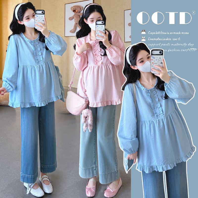 2026 Spring Korean Style Maternity Ruffle Doll Blouse: Fashionable & Versatile 2XL