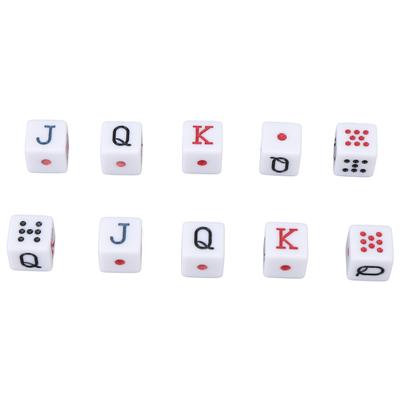 10PCS Dice Set 16MM Plastic 6 Sided JQK Number Dice Cubes for Table Games Board Games White