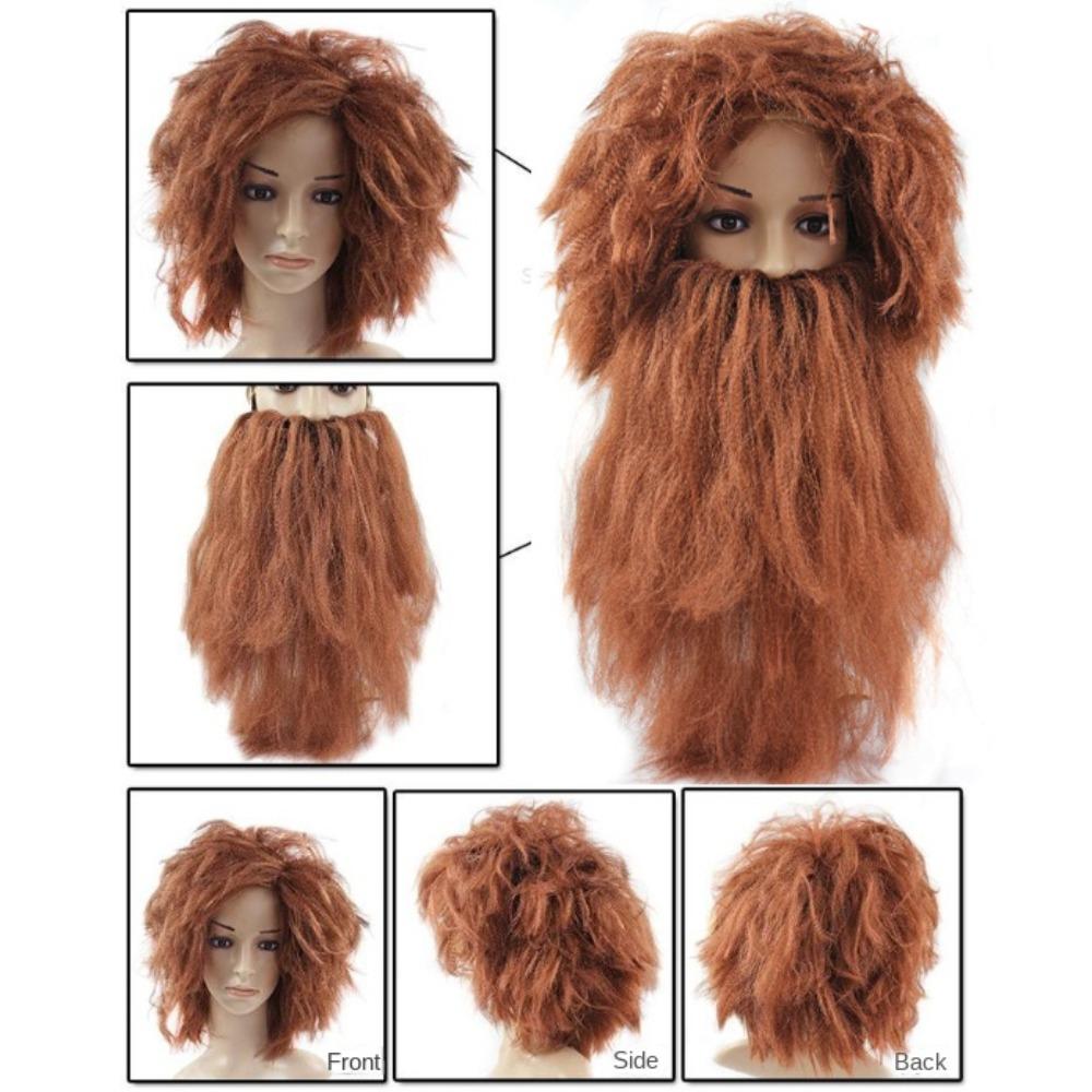 2Pcs/Set Halloween Wigs and Beard Set Funny Wizard Wig Beard Wild Men Wigs and Beard Costume Party