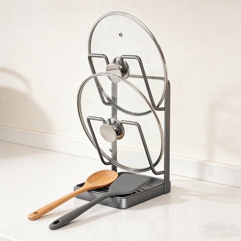 Double Deck Kitchen Organizers for Pot Covers and Cutting Boards with Suction Base for Easy Setups and Space Saving
