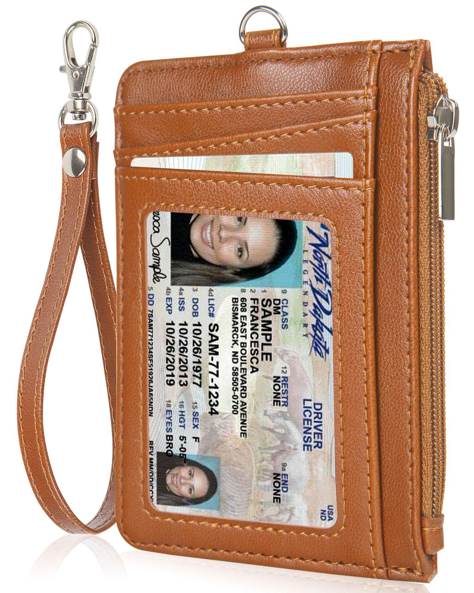 

Multi-functional rfid zipper wallet PU leather multi-position zipper card case card holder work ID card holder