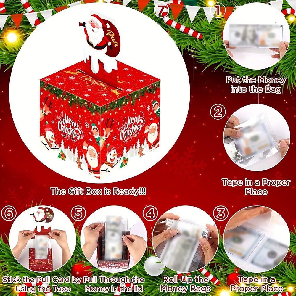 With 50pcs Transparent Bags Pull Out Christmas Money Box Merry Christmas Santa Transparent Bags Money Pulling Box DIY Snowman